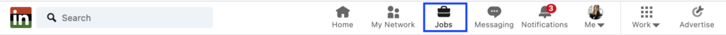 linkedin jobs icon in the top toolbar